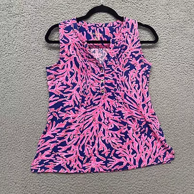 Lilly Pulitzer Blouse Womens S Pink Sleeveless Popover Beach Coastal Nautical • $19.88