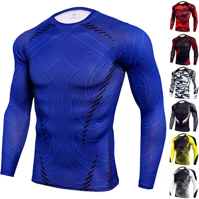 £12.79 • Buy Mens Compression Armour Base Layer Top Long Sleeve Thermal Gym Slim Fit Shirt