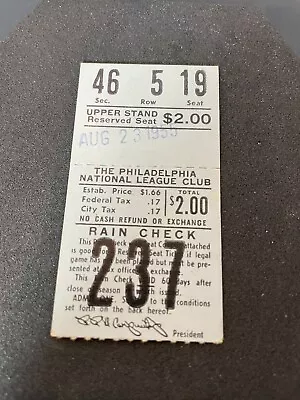 August 23 1955 Milwaukee Braves Vs Phillies Ticket Stub Hank Aaron • $24.99