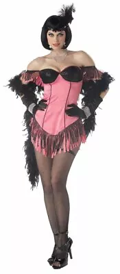 Burlesque/ Cabaret Showgirl Costume 4Pc Pink/Blk Dress Shorts Headband & Garter • $34.98