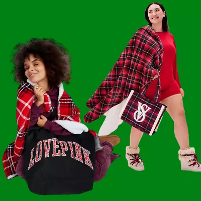 $28.99 • Buy VICTORIA'S SECRET Pink Tote & Blanket Red Plaid Holiday VS LOGO NEW Sealed Pick