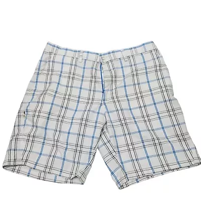 Haggar Shorts Mens 38 Chino Pockets Casual Cool 18 Pro Golf White Blue Plaid • $8.99