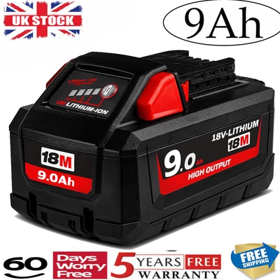 £33.92 • Buy Genuine 9.0Ah 18V High Capacity Li-ion Battery For Milwaukee M18 B6 48-11-1890 
