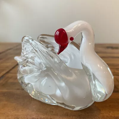 Murano Glass Swan Bowl Fig. Possible Factory Defect In The Neck. See Last Pictur • $20