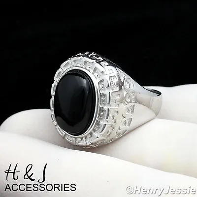 Men 925 Sterling Silver Black Oval Onyx Ring*asr44 • $35.99