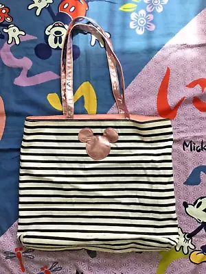 Disney Parks Mickey Ears Black And White Striped Tote Bag Pink Interior • $12.98