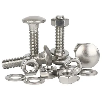 M6 Carriage Bolts Coach Bolt + Hex Full Nuts & Washers Kit A2 Stainless Steel • £41.19