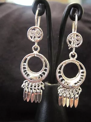 Classic Filigree Earrings 2  Chandelier Taxco Mexico 5 Dangles .925 Silver New • $36.45