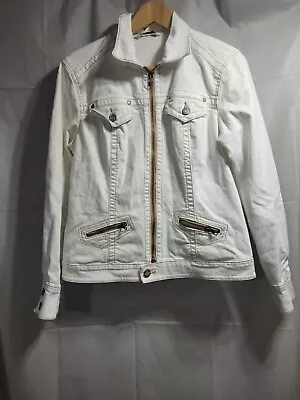 Cabi Denim Jacket Women's Medium Long Sleeve Full Zip Pocket White • $20