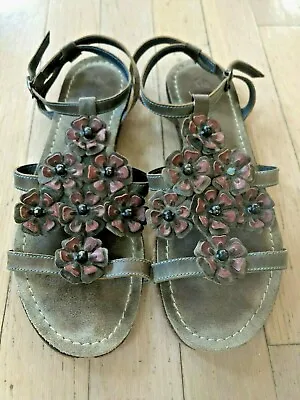 Anthropologie Miss Albright Gladiator Flower Blue Purple Leather Sandal 7 1/2 38 • $9.99