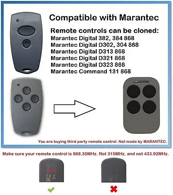 Remote Control Duplicator Compatible With MARANTEC Digital D302 D304 868 • $13.19
