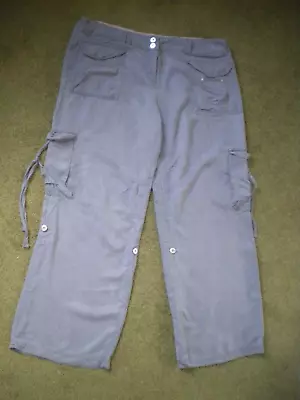 VINTAGE Y2K 90s Grey Wide Leg Combat Cargo Pants Trousers UK 16 L31in LOVE LABEL • £14.95