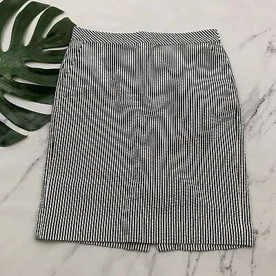 J.Crew No 2 Pencil Skirt Size 8 Navy Blue White Seersucker Stripe Pockets • $25.99