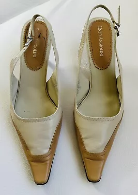 Enzo Angiolini Beige Pointed Toe Leather Sling Back Heels Women's 8M • $16.99