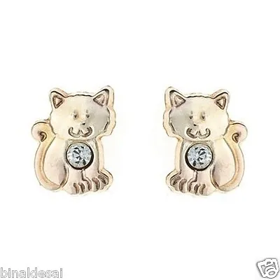 9ct Gold Andralok Kitten Crystal Studs Earrings Tiny Small Kids Girls X'mas GIFT • £16.99