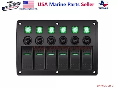 6 Gang Toggle Rocker Switch Panel Circuit Breaker Boat Marine RV Truck Camper • $43.95
