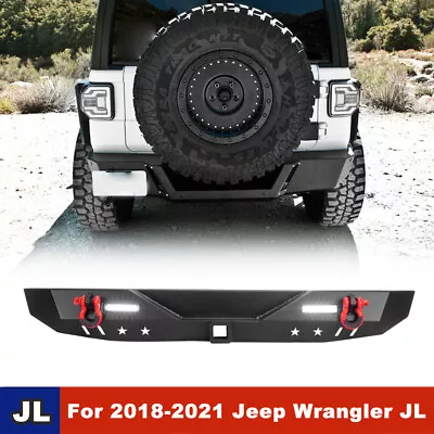 For 2018-2022 Jeep Wrangler JL Rear Bumper W/ LED Lights D-Rings Hitch Receiver • $259.99