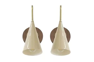 Brass Wall Sconce White Cone Shape Mid Century 1950 Sconce Vintage Italian Light • $312.80