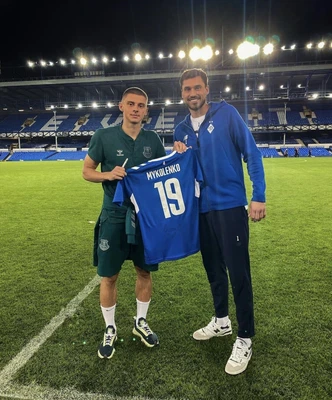 £2300 • Buy Signed Everton England Match Worn Vs Dynamo Kiev Football Shirt #19 Mykolenko