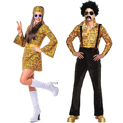 Retro Disco Groovy Hippy Costume Couples Hippie Fancy Dress 60s 70s Flower Flare • £14.99