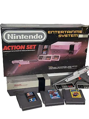 Nintendo NES Action Set Console Complete Box NEW PIN! Mario 1 2 & Mario 3 Games! • $239.95