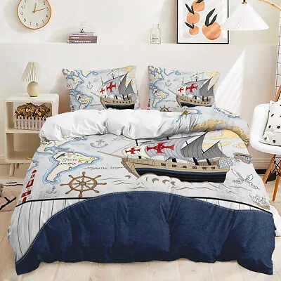 £3.66 • Buy Sailboat Rudder World Map Duvet Quilt Cover Double Bedding Set Pillowcase