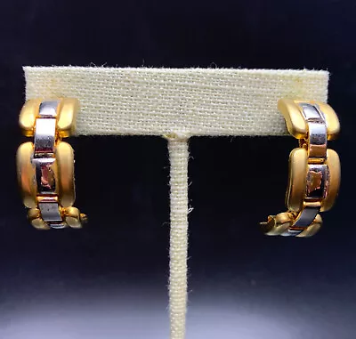 Mixed Metal Two Tone Matte Gold Silver Color Hoop Earrings Pierced Classic Look • $15.26