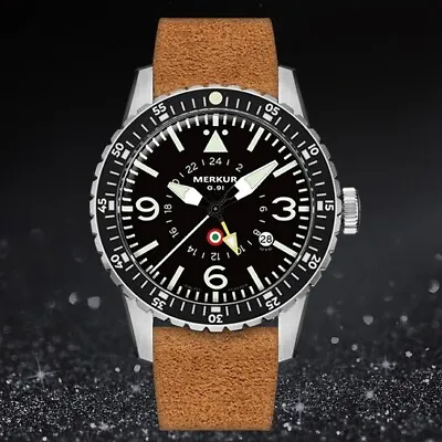 MERKUR Men GMT Watch Automatic Mechanical Wristwatch 10AMT Luminous Black Dial • $319