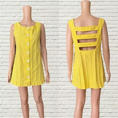 Vintage 60s Cut Out Mini Dress Yellow Daisy Button Cole Of California Xs • $150