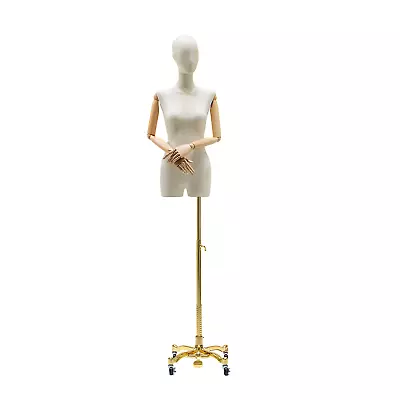 Female Mannequin Torso Dress Clothing For Display With/ Wheel Metal Stand Gold • $190.99