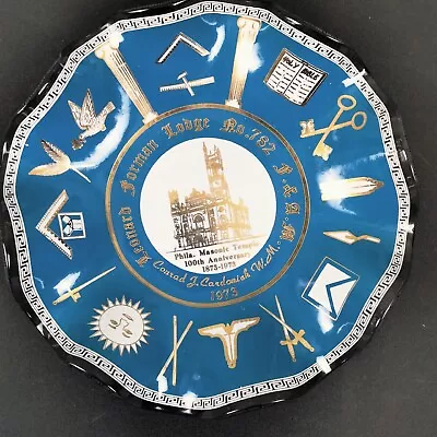 Vintage Masonic Temple Ashtray Philadelphia 100 Anniversary Blue Glass Freemason • $13.17