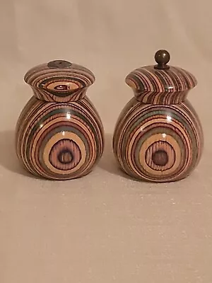 Vintage Mr. Dudley Salt Shaker & Pepper Mill Grinder Retro Wood Rainbow Colorful • $24.99