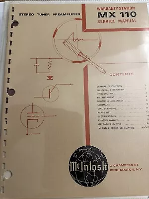 McIntosh Mx-110 Service Manual • $25