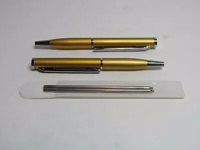 Set Of 2 Super Mini Brushed Gold Metal Ballpoint Pen+2 Extra  Refills • $7.19