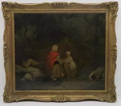 £450 • Buy 18th Century ANTIQUE ENGLISH Oil Painting Of Figures Resting In A Woodland