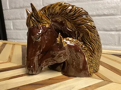 Vintage 8” Glossy Double Horse Head Planter Mare & Foal Figural Vase • $39.95