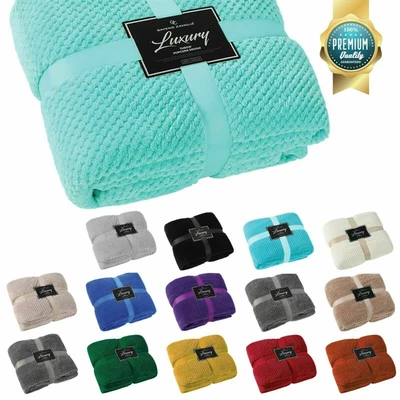 £16.49 • Buy Popcorn Waffle Luxury Blanket Fleece Travel Throw Sofa Bed Warm Cosy Extra Large