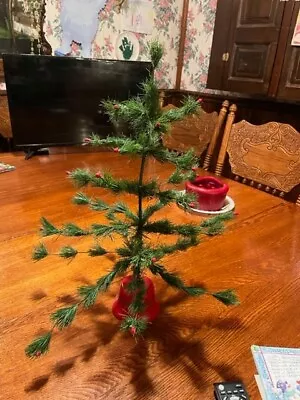 Vintage FEATHER CHRISTMAS TREE RED BERRIES RED PLASTIC STAND  20”x15” • $49.99