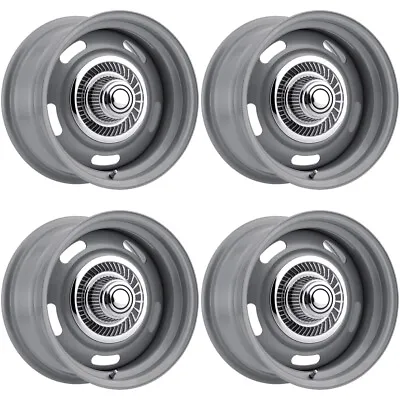 (Set Of 4) Vision Rally 55 15x8 5x4.75  -6mm Dark Silver Wheels Rims With Caps • $364.96