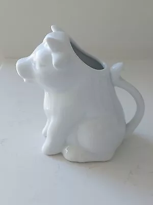 White Ceramic Milk Jug  Creamer Sitting Cow Shape • £6