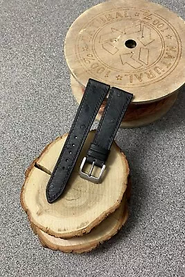 BLACK OSTRICH LEATHER HANDMADE WATCH STRAP CUSTOM WATCH BAND 18mm 20mm 22mm • $119