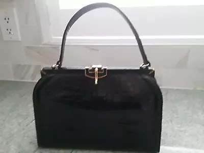 1950s Manon Black Alligator Handbag Gold & Black Trim • $160