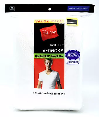 6 Hanes White XL 46-48 Inch V-Neck T-Shirts Tagless ComfortSoft XG 115-120 CM • $33.99