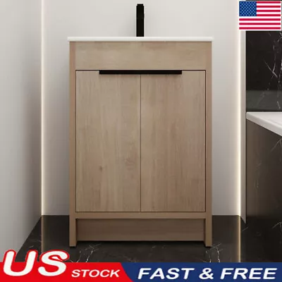 24'' Freestanding Bathroom Vanity W/ White Ceramic Sink & 2 Soft Close Doors Oak • $469.90