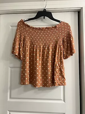 Rewind Cacao Powder Polka Dot Stretch Juniors Shirt Size Small Boho • $13.99