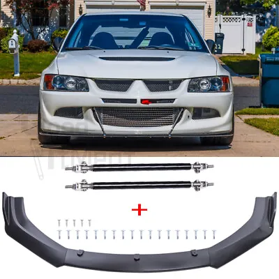 For Mitsubishi Lancer EVO Ralliart Front Bumper Lip Splitter Spoiler +Strut Rods • $93.33