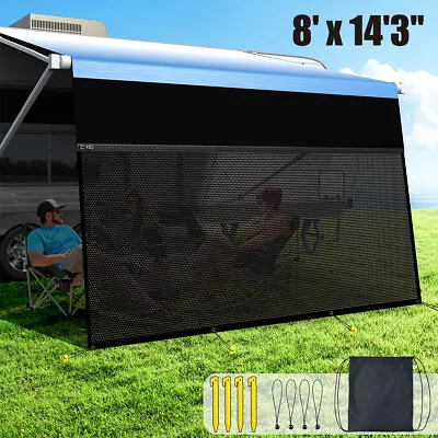 RV Awning Sun Shade Privacy Screen W/Zipper For Camper Canopy 8' X 14'3''FT • $66.86