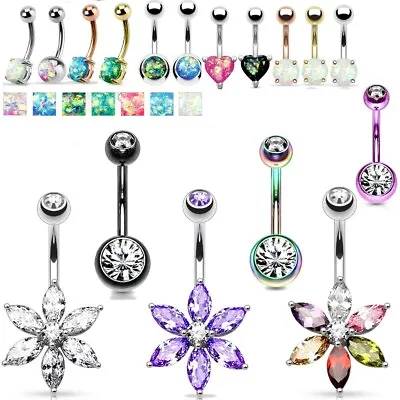 14G Solitaire Gem Belly Button Navel Ring Surgical Steel Barbell Stud Piercing • $4.99