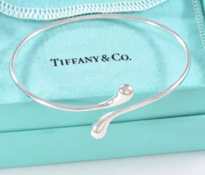 Tiffany & Co Silver Elsa Peretti Teardrop Bangle 7.25  Cuff Bracelet In Pouch • $329.99