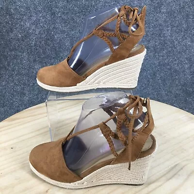 Me Too Heels Womens 7.5 M Becca Casual Strappy Espadrille Brown Fabric Wedge • $11